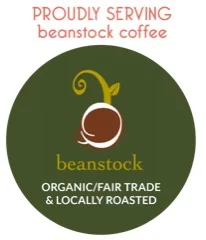 Proudly serving Beanstock Coffee — organic, fair trade, locally roasted